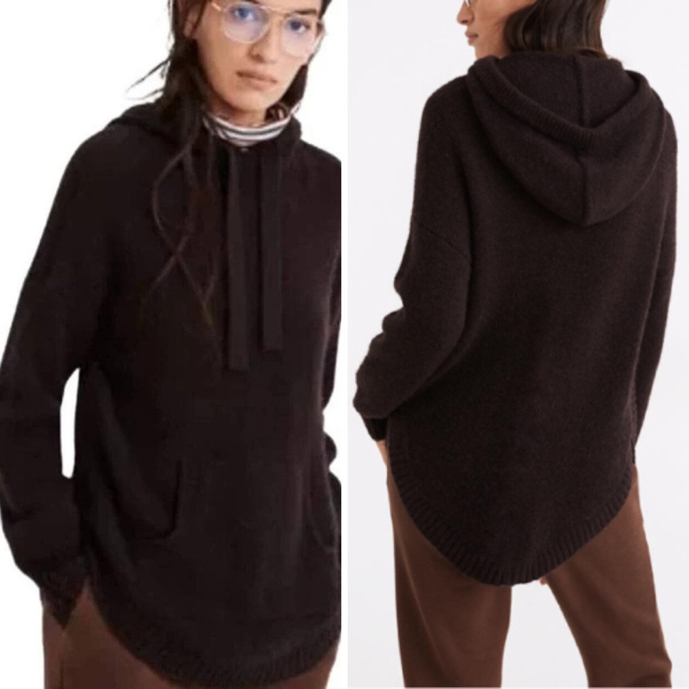 NWT Madewell Wilmington Curved Hem Tunic Hooded Brown Sweater XL